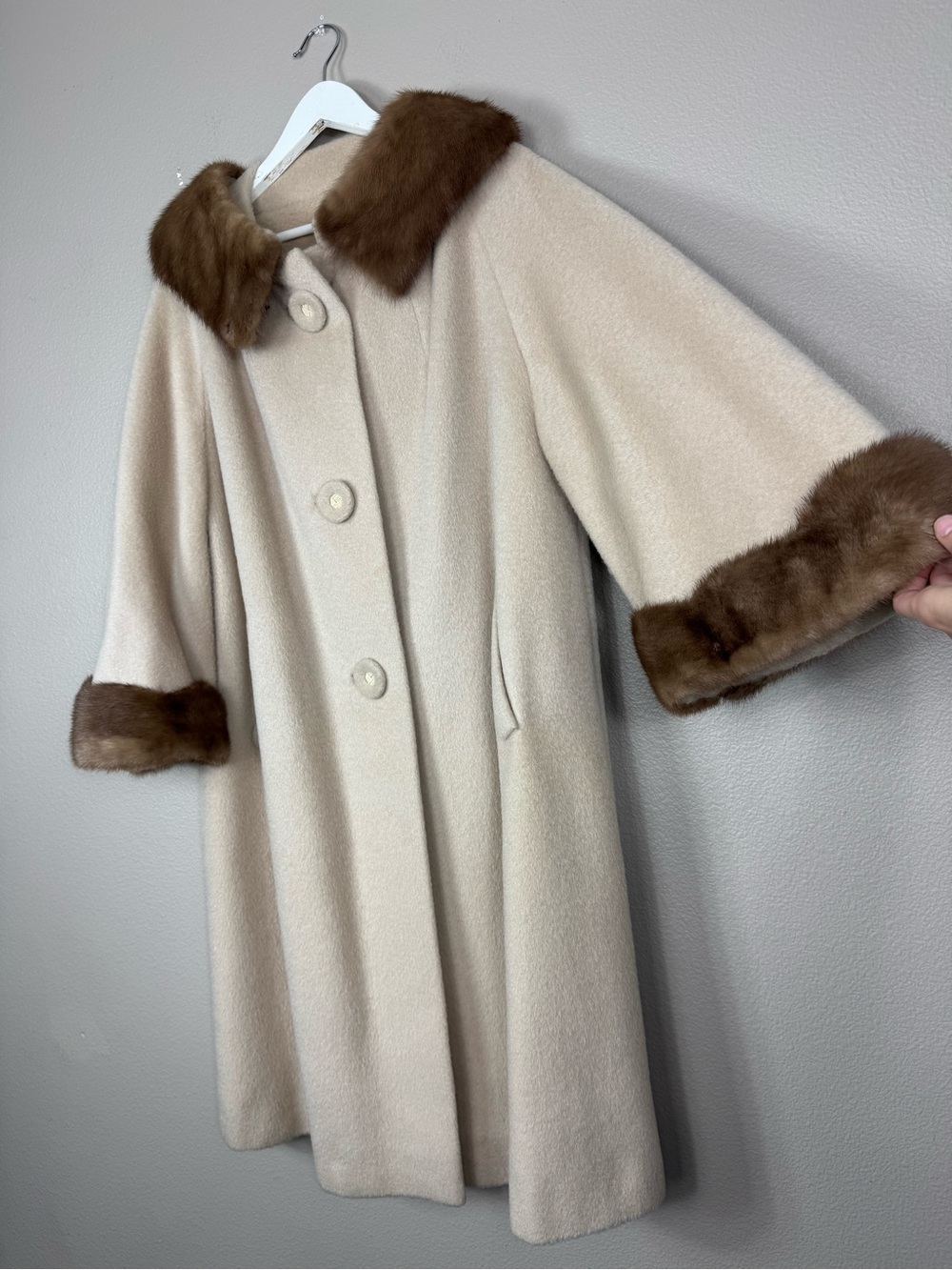 Forstmann tan Wool Penny Lane Coat Real Mink Fur Trim - Picture 4 of 16